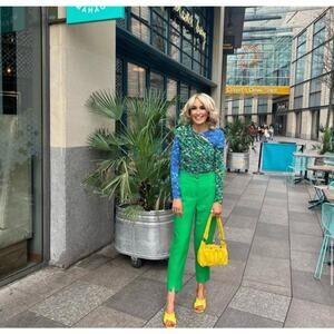 ZARA BLOGGER FAVORITE DRAPED PRINT TOP BLUE / GREEN